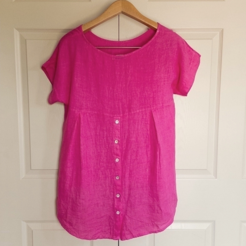 Terzo Millennio 100% Linen Top Hi/Low Pink Scoop Neck Back Detail Size Small - Picture 3 of 3